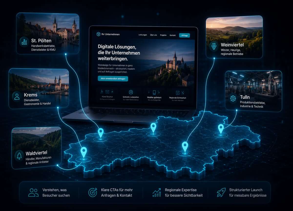 Digitale Präsenz für Unternehmen in Niederösterreich von der Struktur bis zum Launch