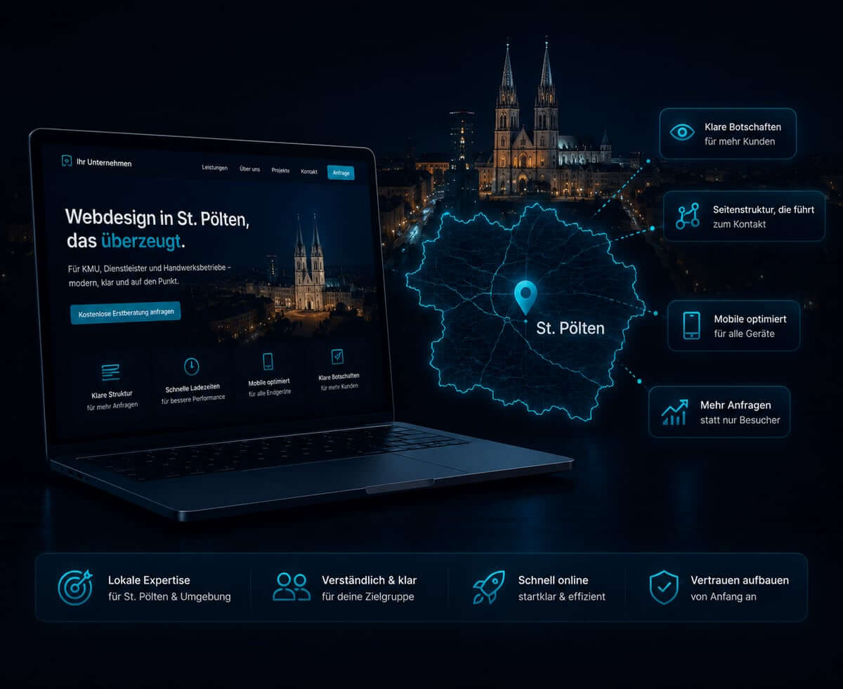 Webdesign für KMU in St. Pölten mit moderner Website-Struktur und regionaler Anfrageführung