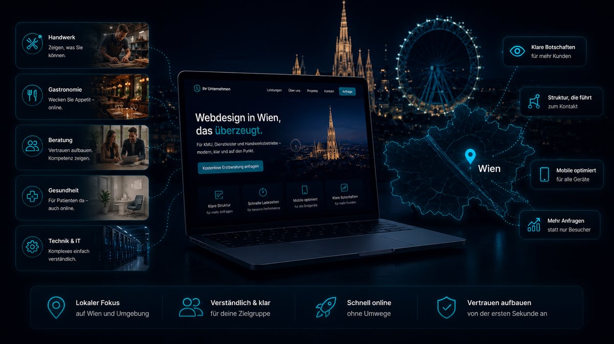Webdesign für Betriebe in Wien und Umgebung mit Fokus auf Sichtbarkeit, Struktur und Anfrageführung