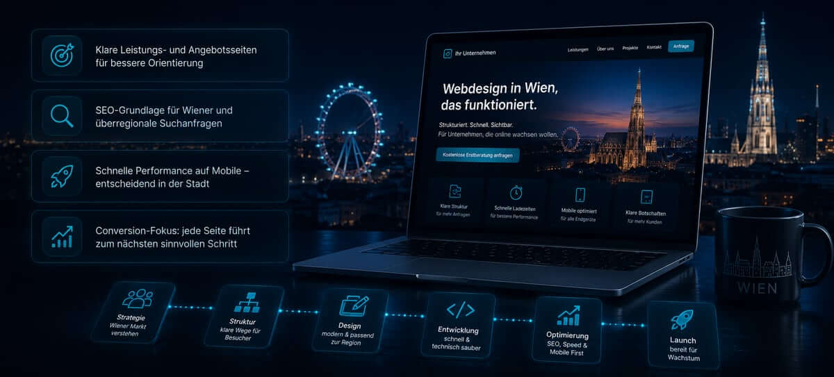 Strukturiertes Webdesign für KMU in Wien mit Website-Konzept und klarer Anfrageführung